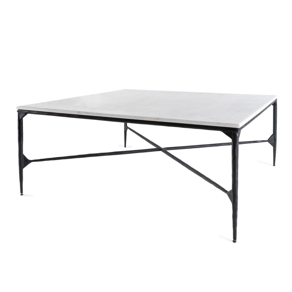 Black and White Genuine Marble and Iron Square Coffee Table - 42-inch