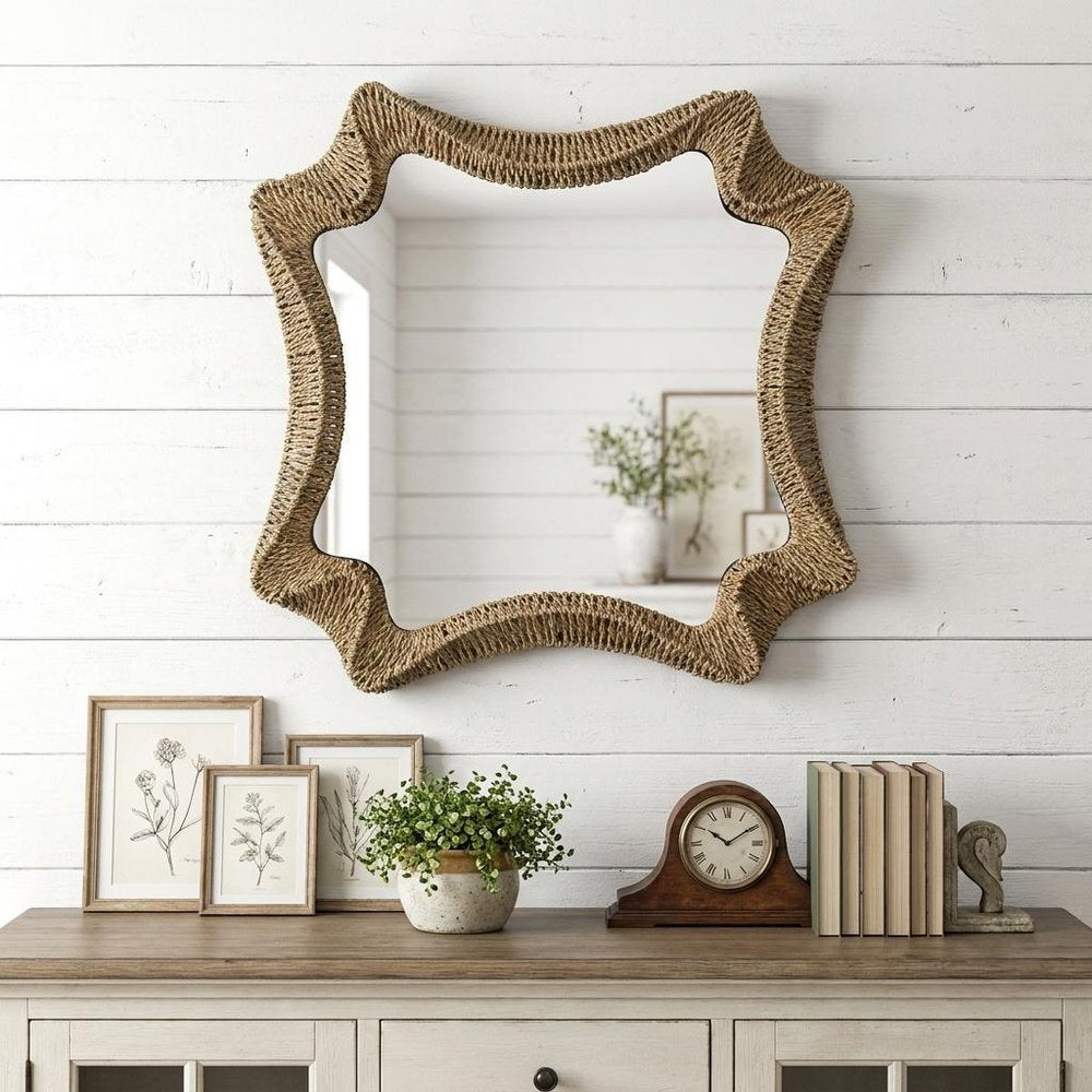 Brown Abstract Floating Rope Framed Accent Mirror - 38-inch