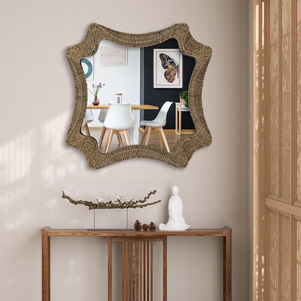 Brown Abstract Floating Rope Framed Accent Mirror - 38-inch