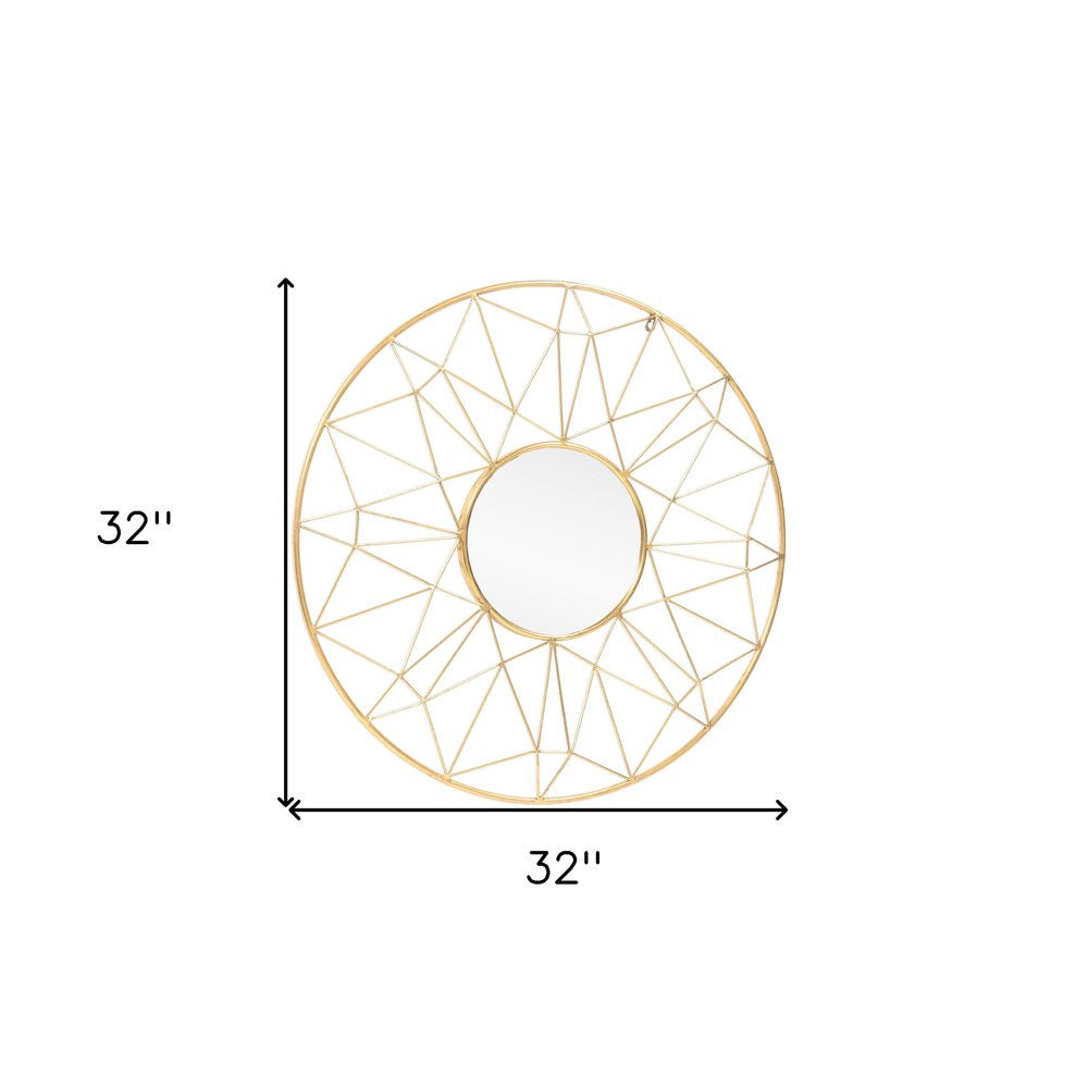 Gold Metal Round Accent Mirror - 32-inch