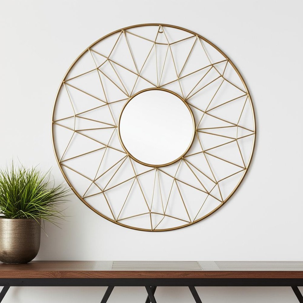 Gold Metal Round Accent Mirror - 32-inch