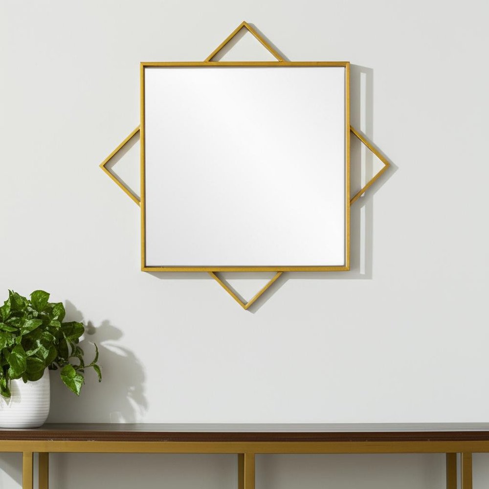 Gold Metal Geo Square Accent Mirror - 24-inch
