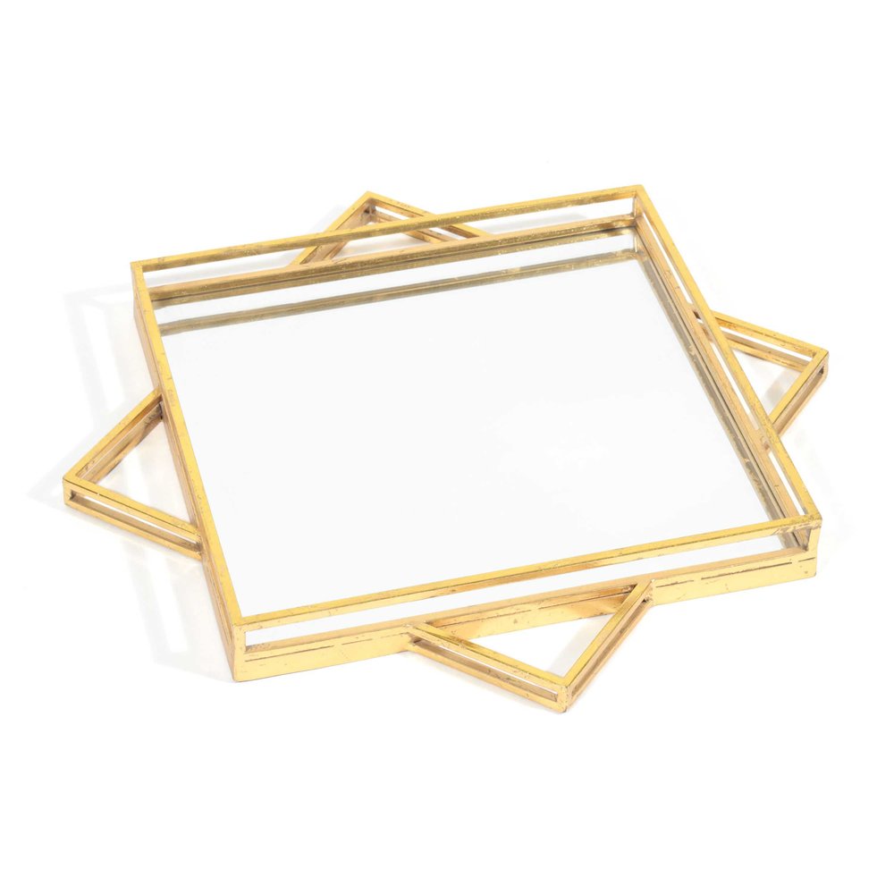 Gold Metal Geo Square Accent Mirror - 24-inch