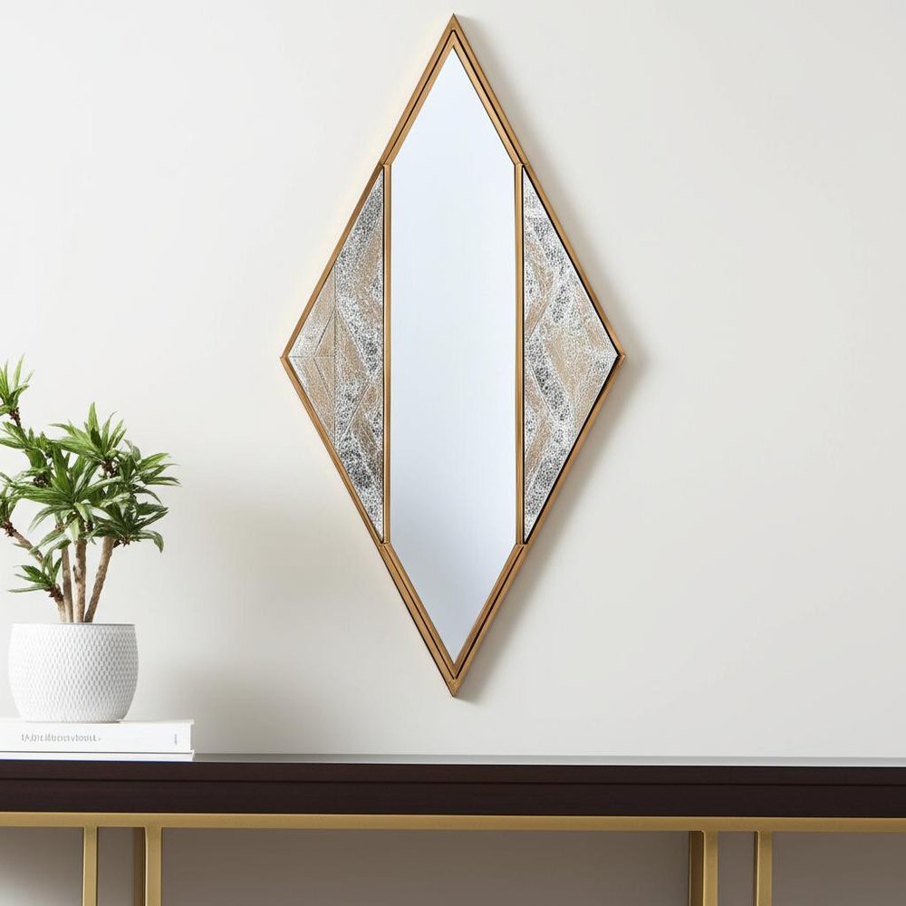 Brass and Silver Mixed Metal Diamond Accent Mirror - 38-inch