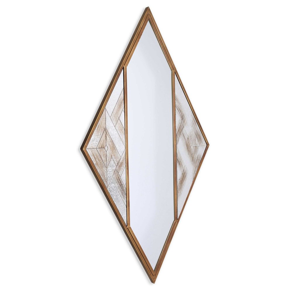 Brass and Silver Mixed Metal Diamond Accent Mirror - 38-inch
