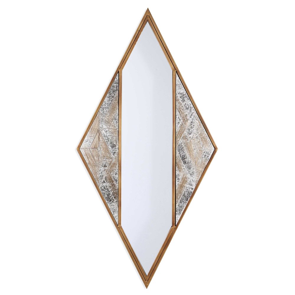 Brass and Silver Mixed Metal Diamond Accent Mirror - 38-inch