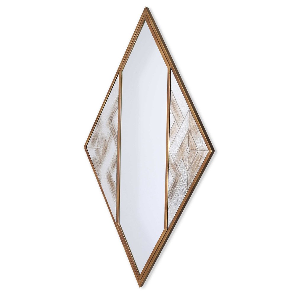 Brass and Silver Mixed Metal Diamond Accent Mirror - 38-inch