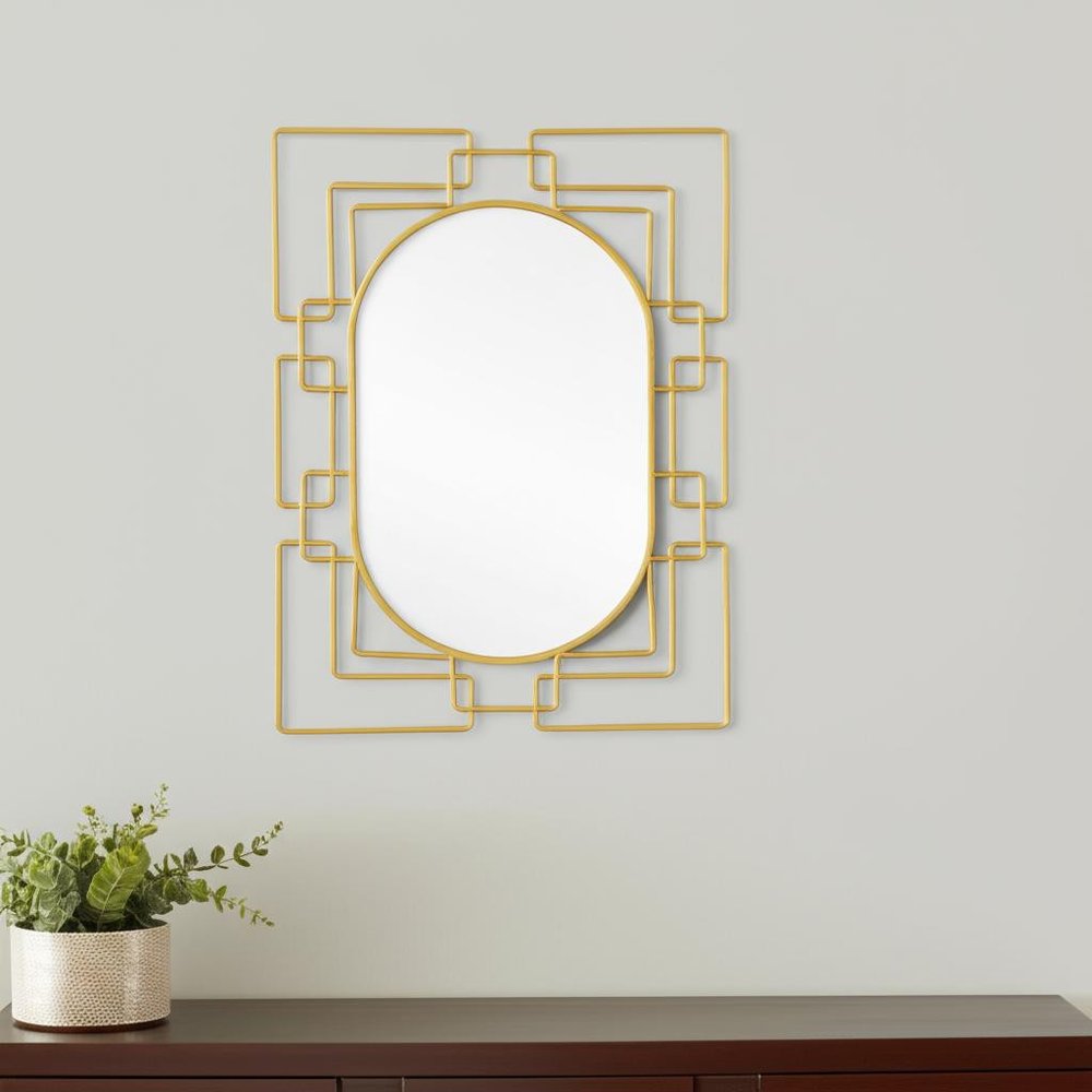 Gold Metal Geometric Oval Accent Mirror - 36-inch