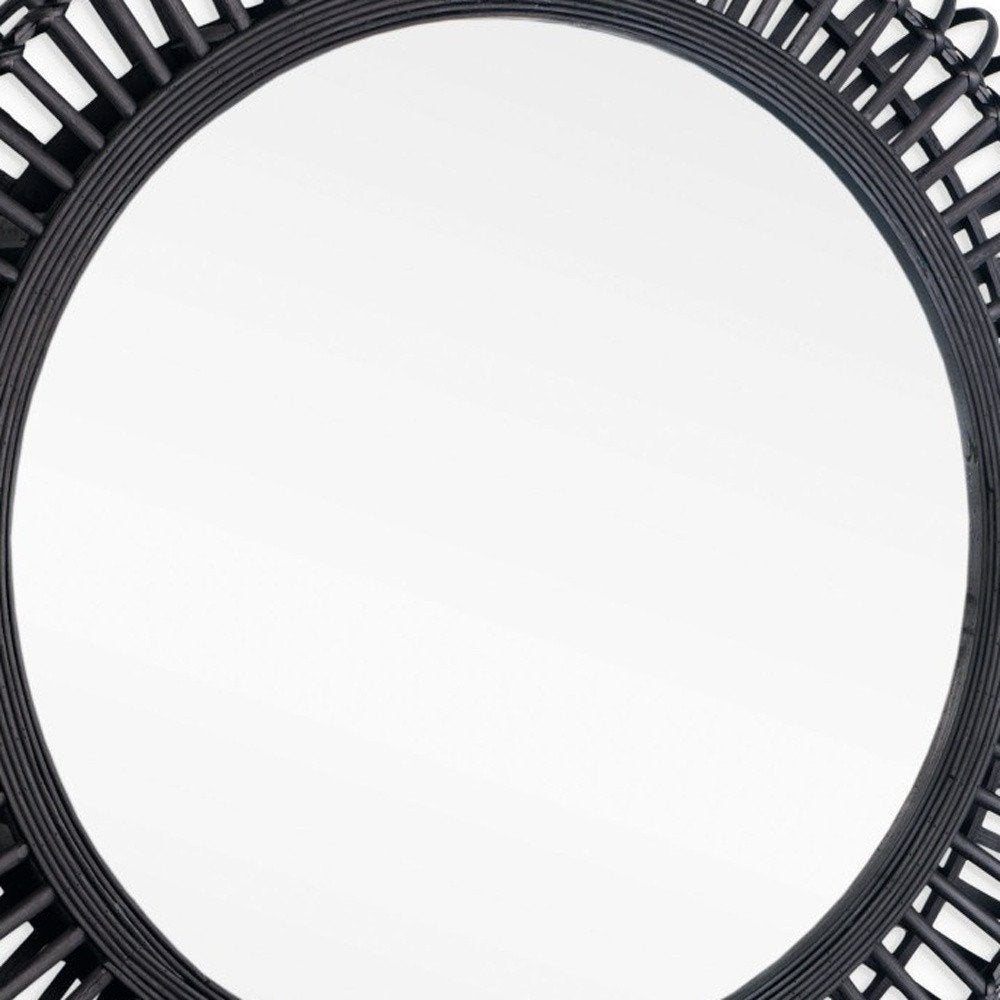 Black Bamboo Pierced Round Accent Mirror - 31-inch