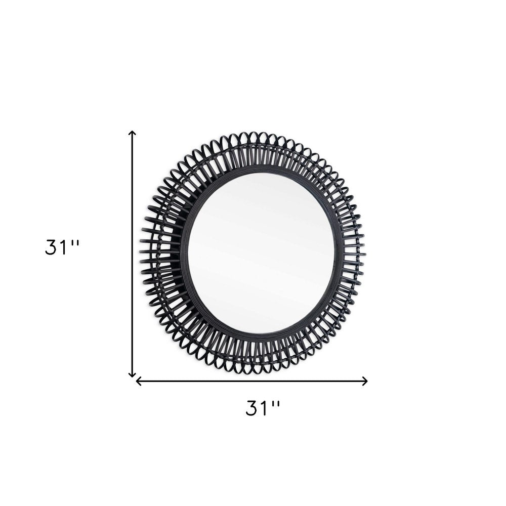 Black Bamboo Pierced Round Accent Mirror - 31-inch