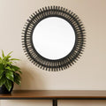 Black Bamboo Pierced Round Accent Mirror - 31-inch