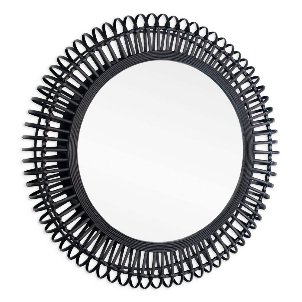 Black Bamboo Pierced Round Accent Mirror - 31-inch