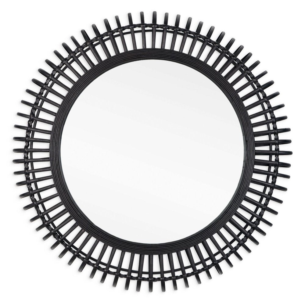 Black Bamboo Pierced Round Accent Mirror - 31-inch