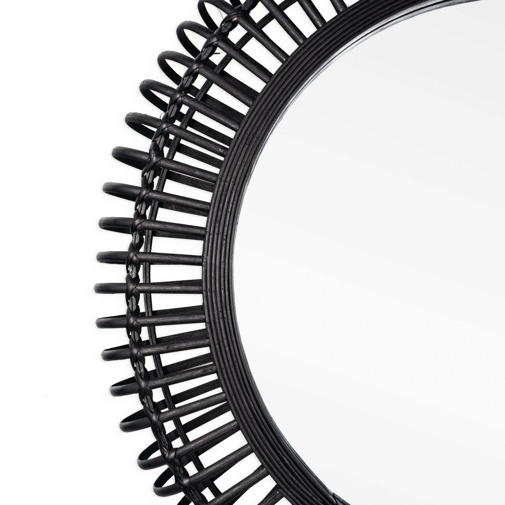 Black Bamboo Pierced Round Accent Mirror - 31-inch