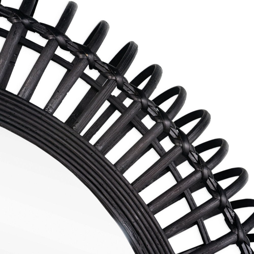 Black Bamboo Pierced Round Accent Mirror - 31-inch