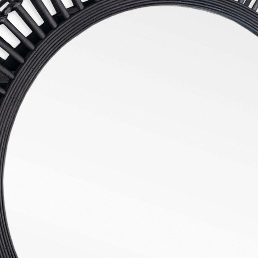 Black Bamboo Pierced Round Accent Mirror - 31-inch