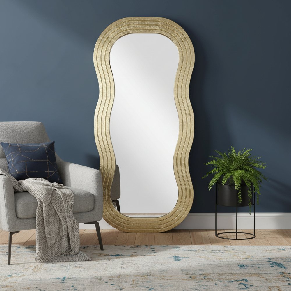 Gold Wood Abstract Accent Mirror - 48-inch