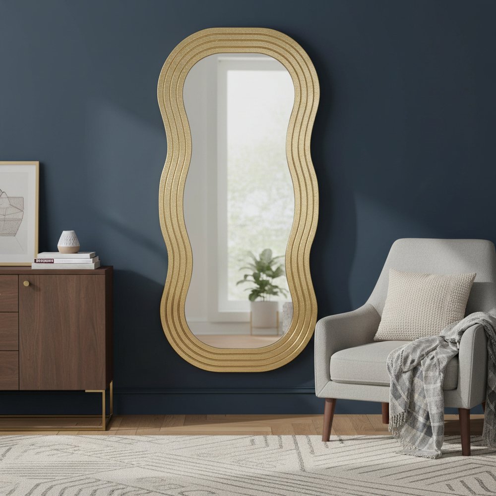 Gold Wood Abstract Accent Mirror - 48-inch