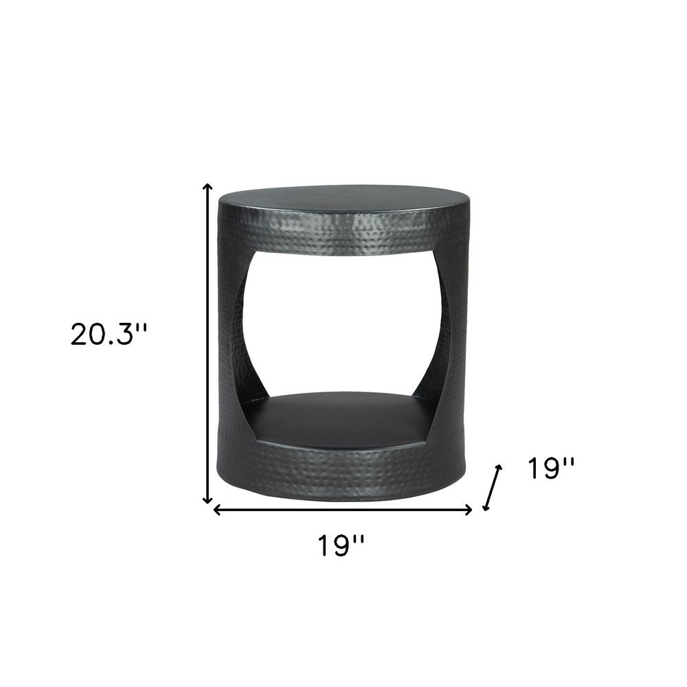 Black Iron Round Floor Shelf End Table - 20-inch