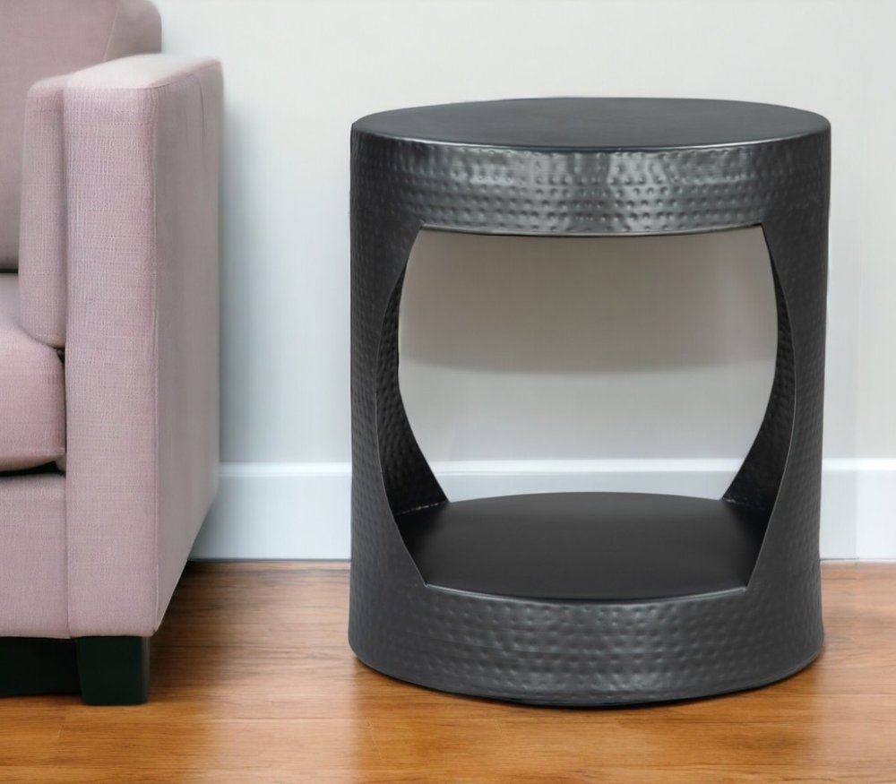 Black Iron Round Floor Shelf End Table - 20-inch
