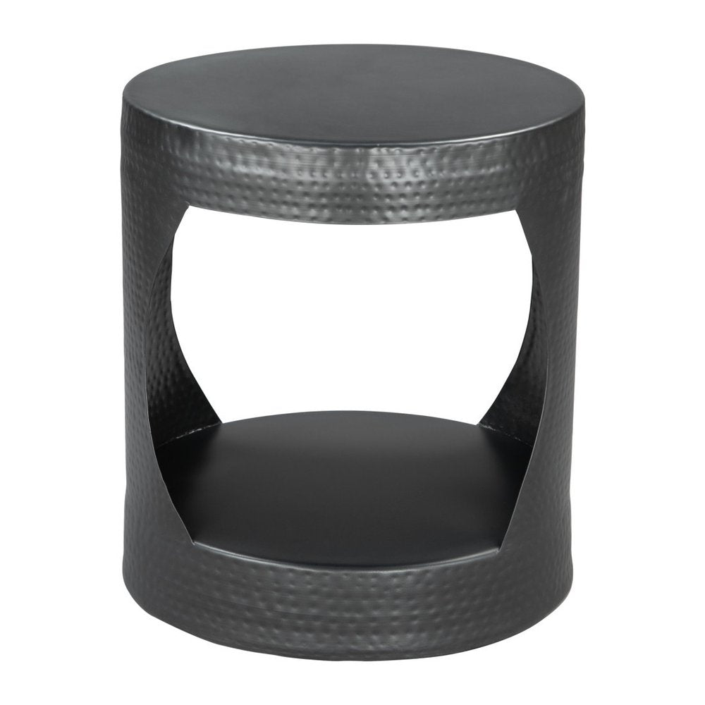 Black Iron Round Floor Shelf End Table - 20-inch