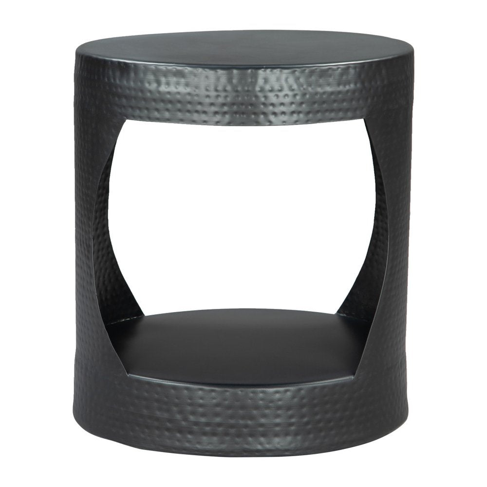 Black Iron Round Floor Shelf End Table - 20-inch