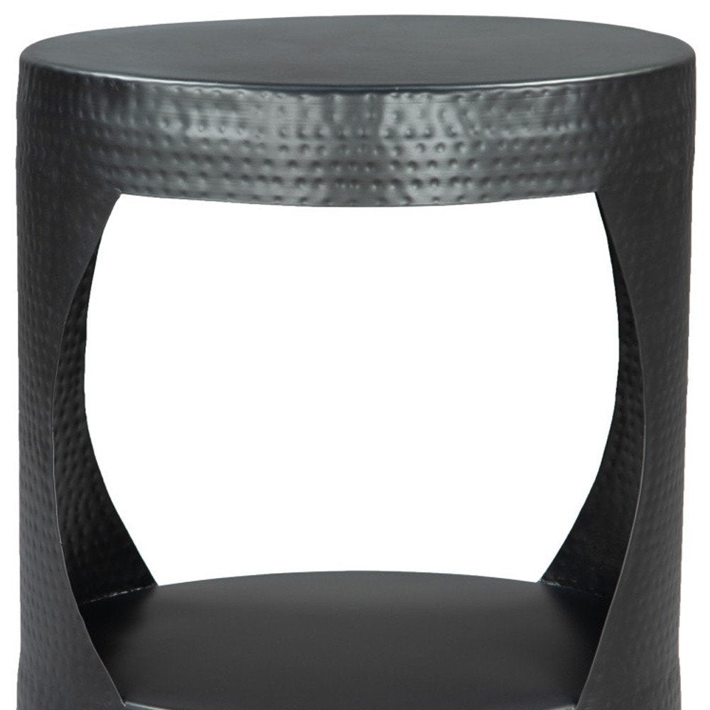 Black Iron Round Floor Shelf End Table - 20-inch