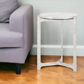 White and Silver Marble and Aluminum Round Cross Legs End Table