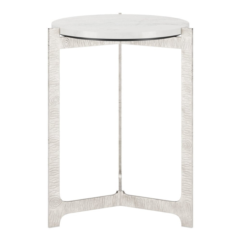 White and Silver Marble and Aluminum Round Cross Legs End Table