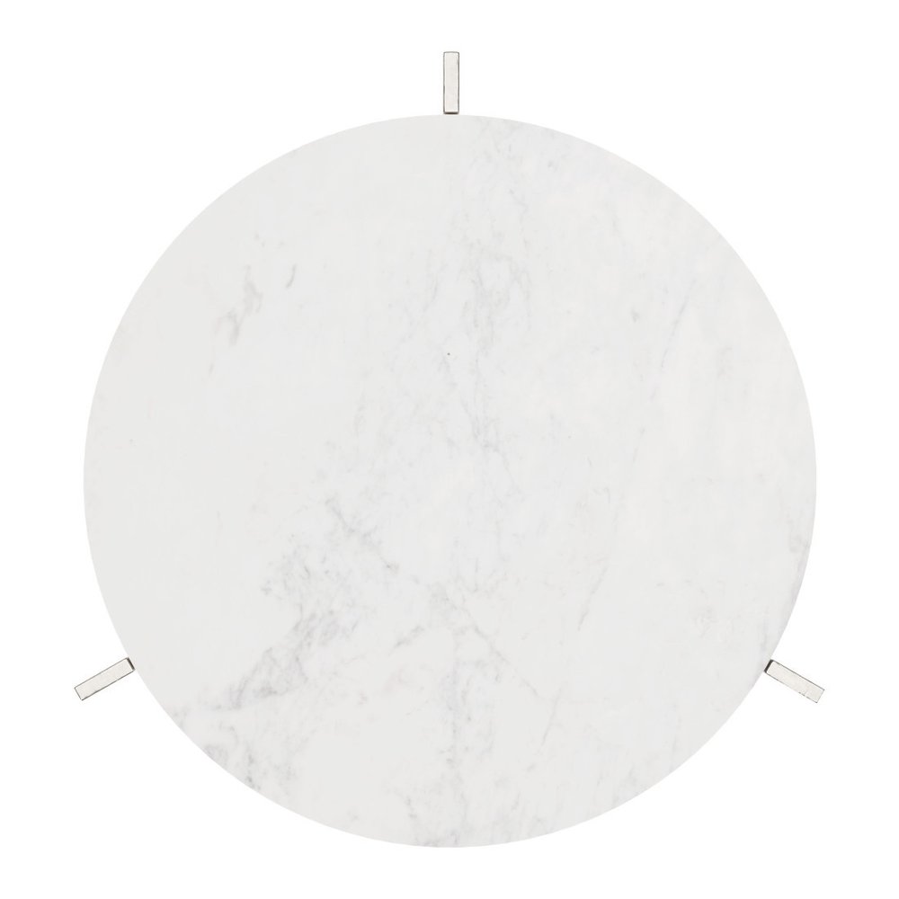 White and Silver Marble and Aluminum Round Cross Legs End Table