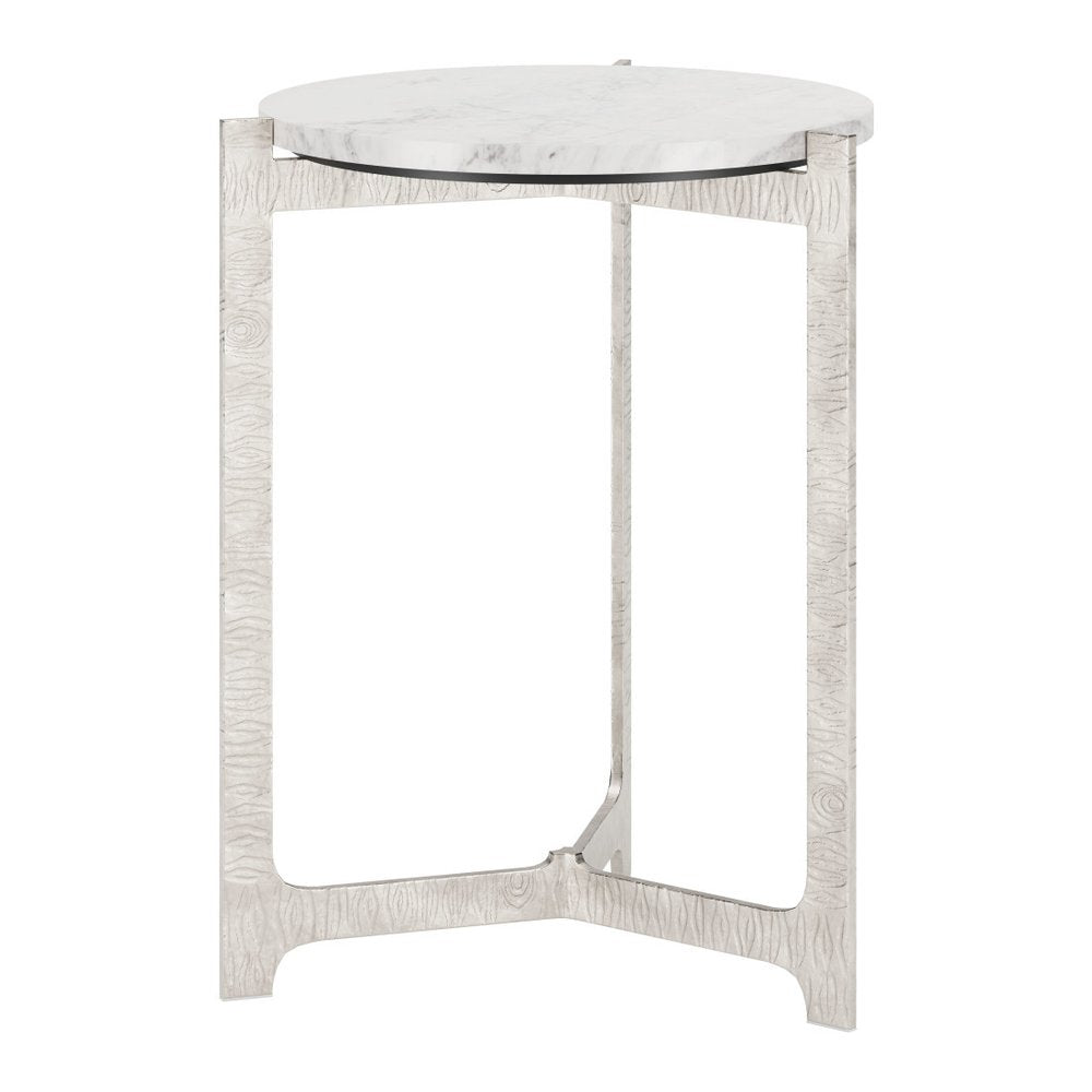 White and Silver Marble and Aluminum Round Cross Legs End Table