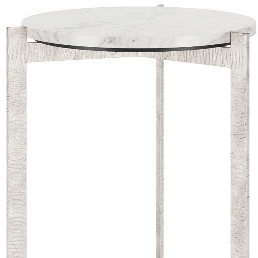 White and Silver Marble and Aluminum Round Cross Legs End Table