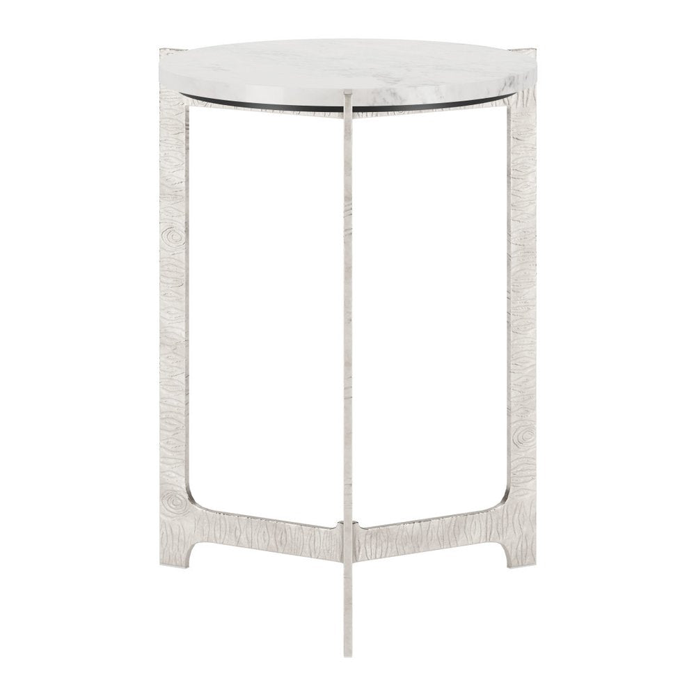 White and Silver Marble and Aluminum Round Cross Legs End Table