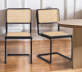 Set of Two Black and Natural Steel Open Back Dining Side Chairs