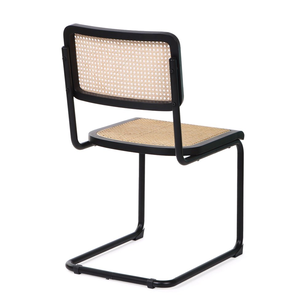 Set of Two Black and Natural Steel Open Back Dining Side Chairs