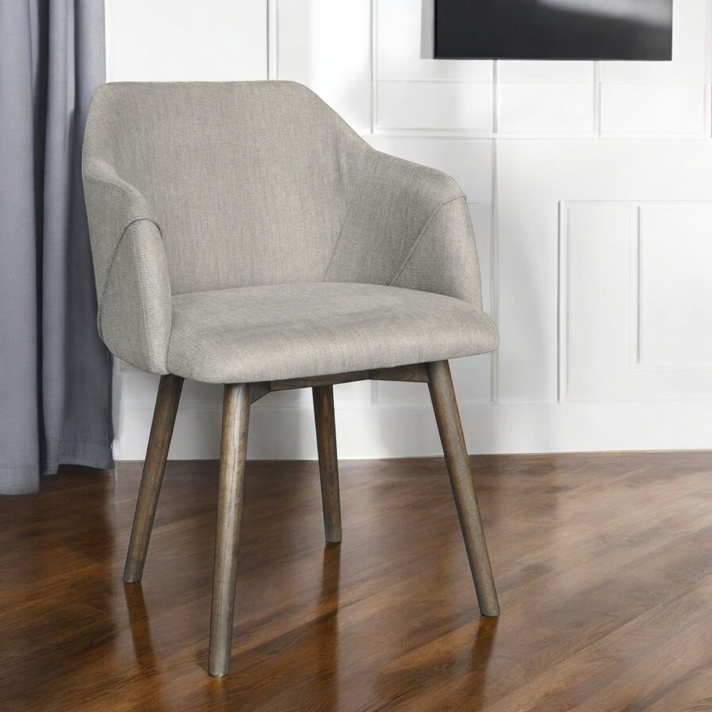 Gray and Brown Upholstered Fabric Dining Arm Chair