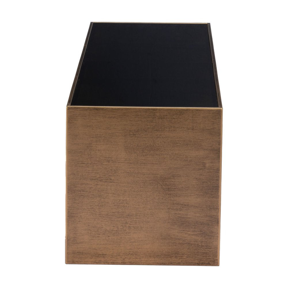 Black and Brass Mirrored Glass and Steel Solid Coffee Table - 48-inch