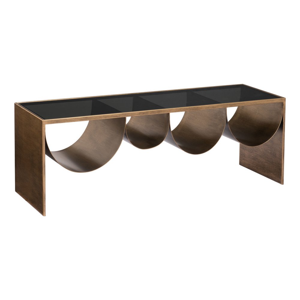 Black and Brass Mirrored Glass and Steel Solid Coffee Table - 48-inch