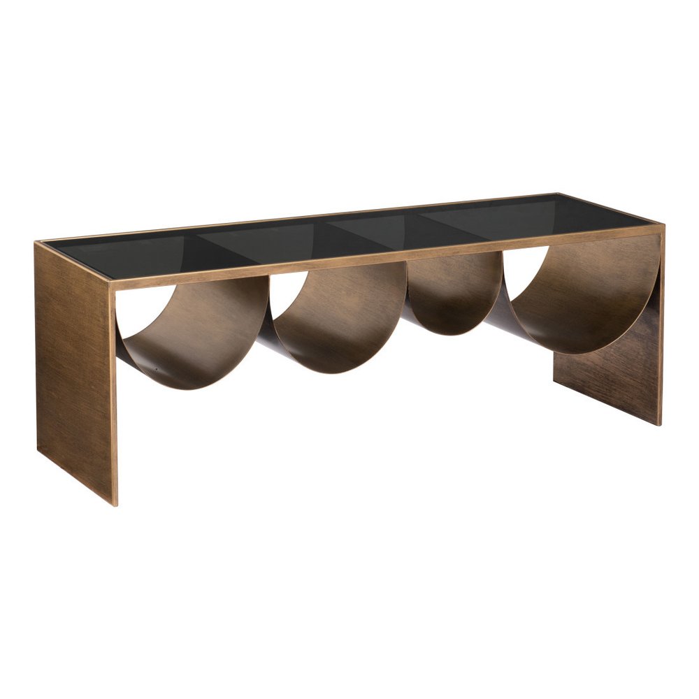 Black and Brass Mirrored Glass and Steel Solid Coffee Table - 48-inch