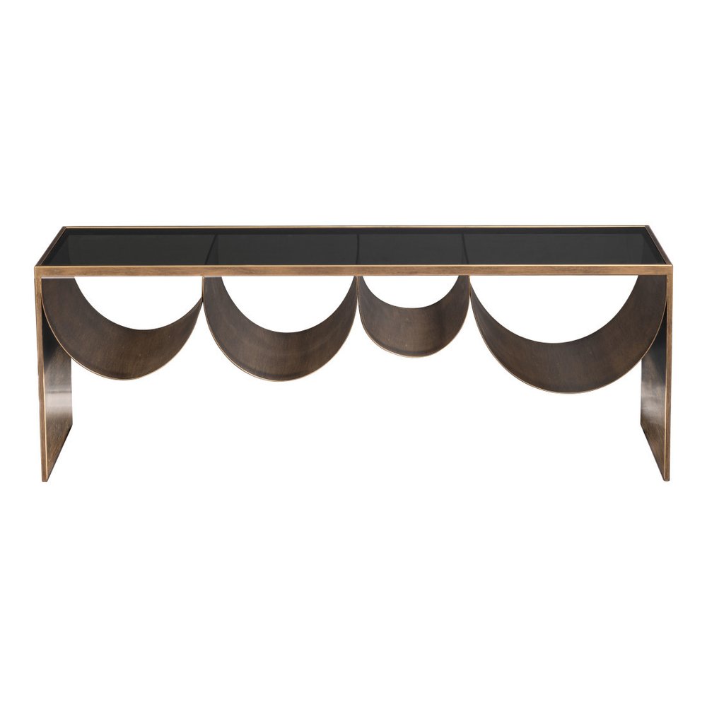 Black and Brass Mirrored Glass and Steel Solid Coffee Table - 48-inch