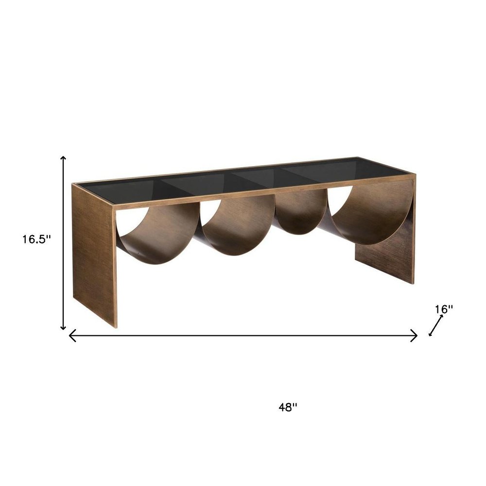 Black and Brass Mirrored Glass and Steel Solid Coffee Table - 48-inch