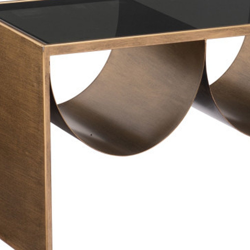 Black and Brass Mirrored Glass and Steel Solid Coffee Table - 48-inch