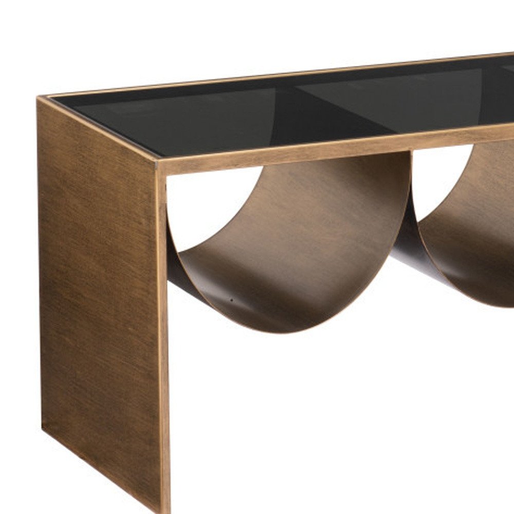 Black and Brass Mirrored Glass and Steel Solid Coffee Table - 48-inch