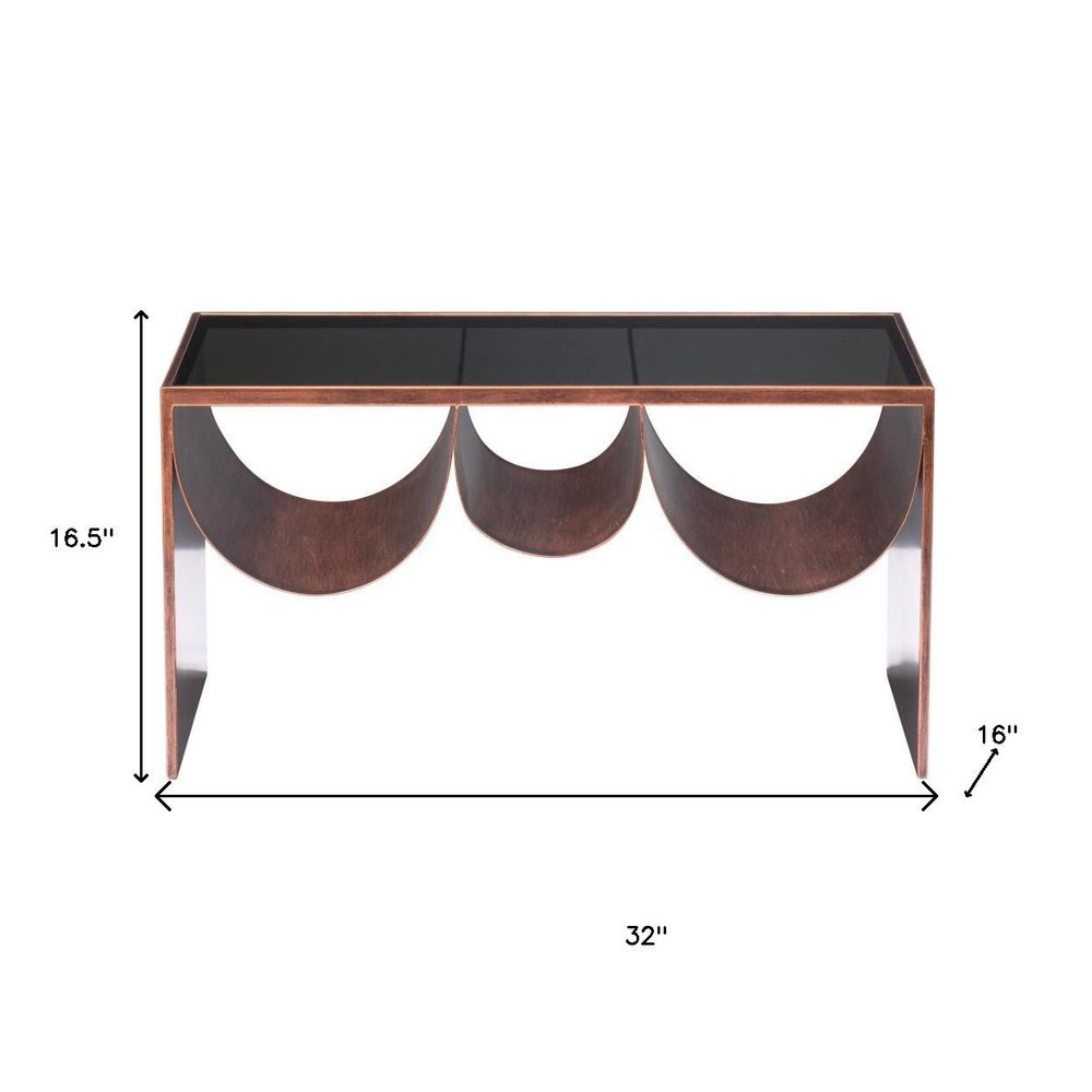 Black and Copper Mirrored Glass and Steel Solid Coffee Table - 32-inch