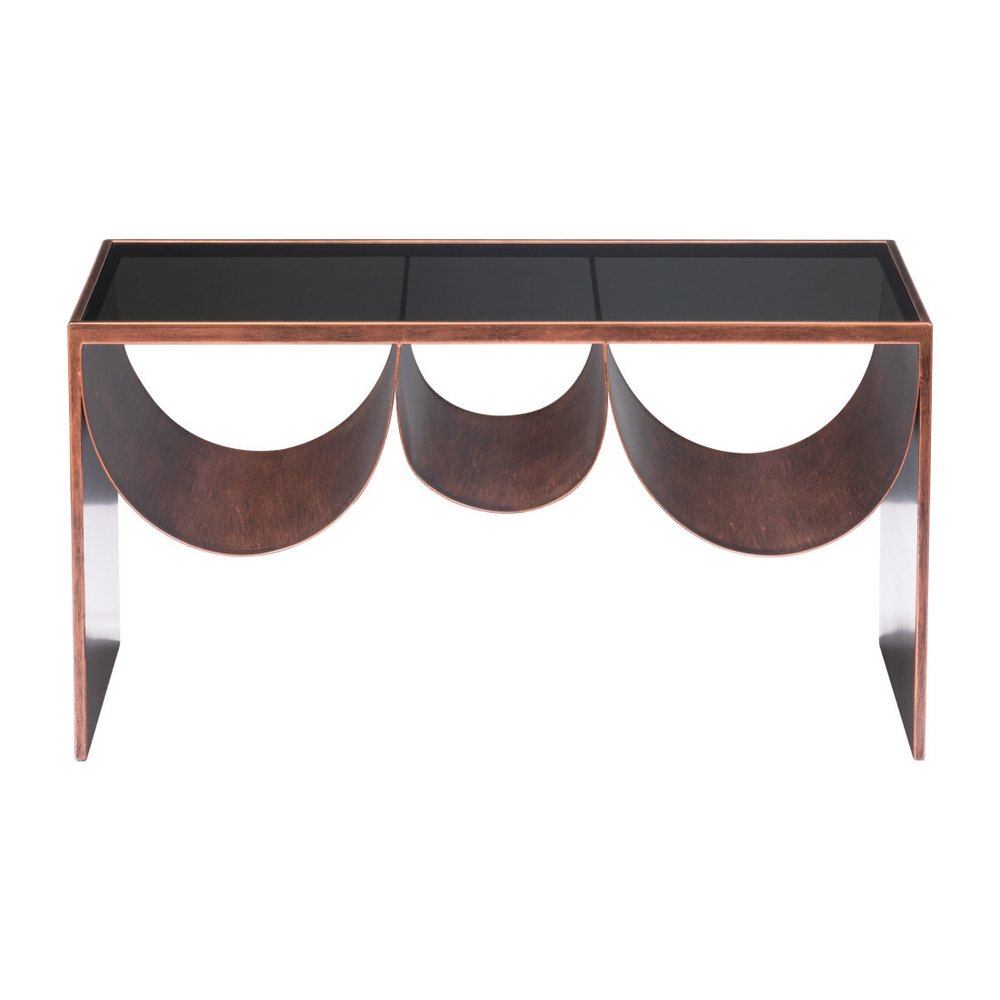 Black and Copper Mirrored Glass and Steel Solid Coffee Table - 32-inch