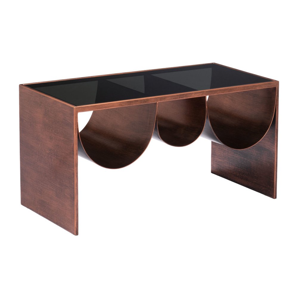 Black and Copper Mirrored Glass and Steel Solid Coffee Table - 32-inch