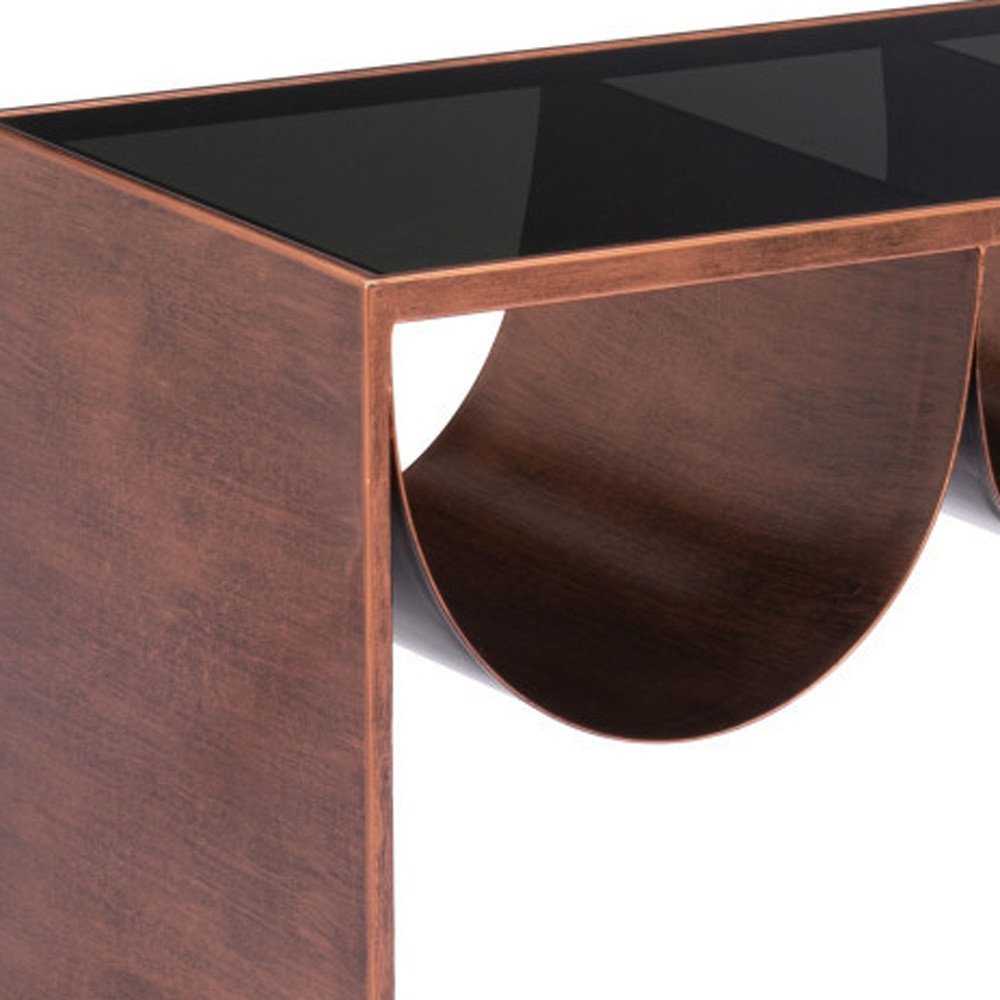 Black and Copper Mirrored Glass and Steel Solid Coffee Table - 32-inch