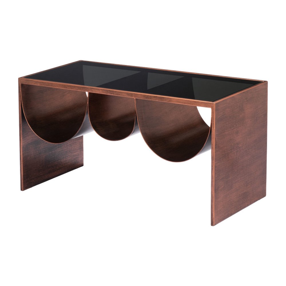Black and Copper Mirrored Glass and Steel Solid Coffee Table - 32-inch