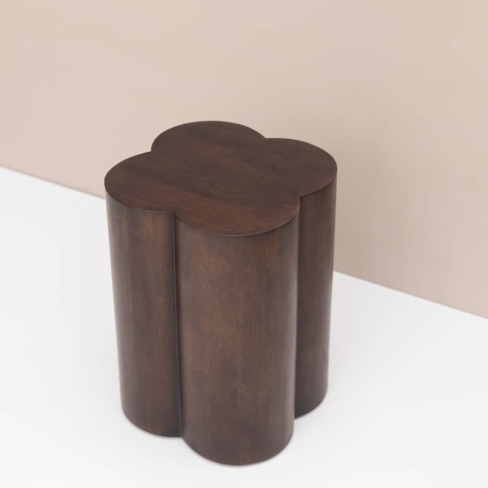 Brown Solid Wood Quatrefoile Drum End Table - 21-inch