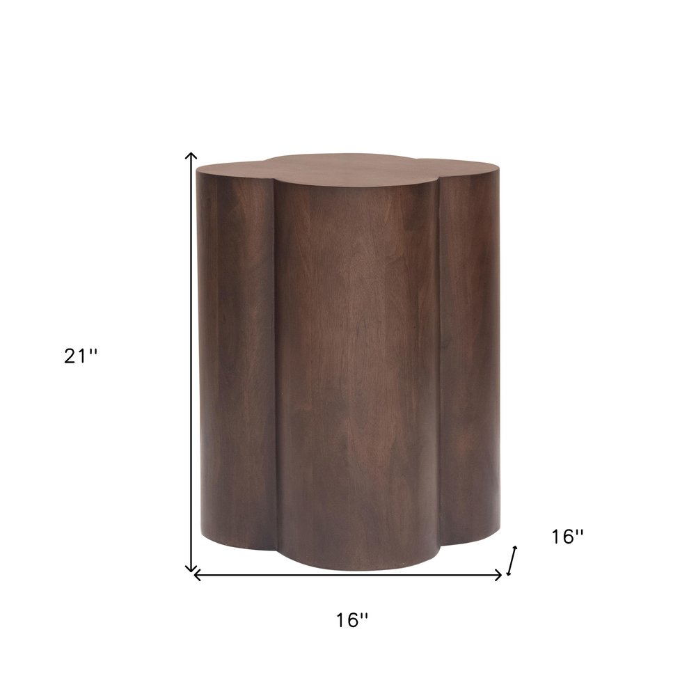Brown Solid Wood Quatrefoile Drum End Table - 21-inch